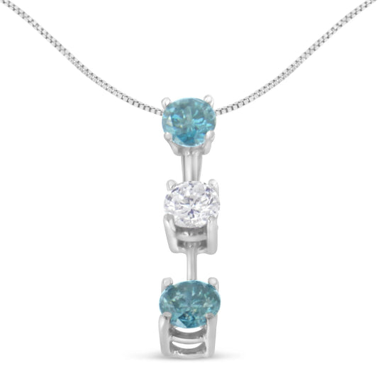 14K White Gold 1 1/3 cttw White and Blue Diamond Pendant Necklace - Inside The Bars