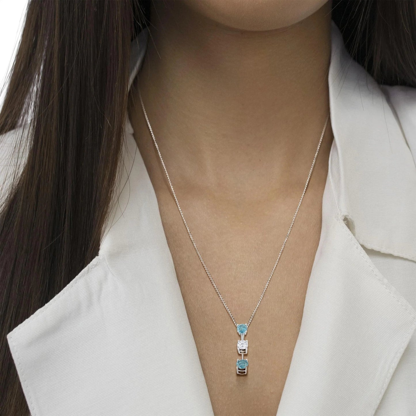 14K White Gold 1 1/3 cttw White and Blue Diamond Pendant Necklace - Inside The Bars