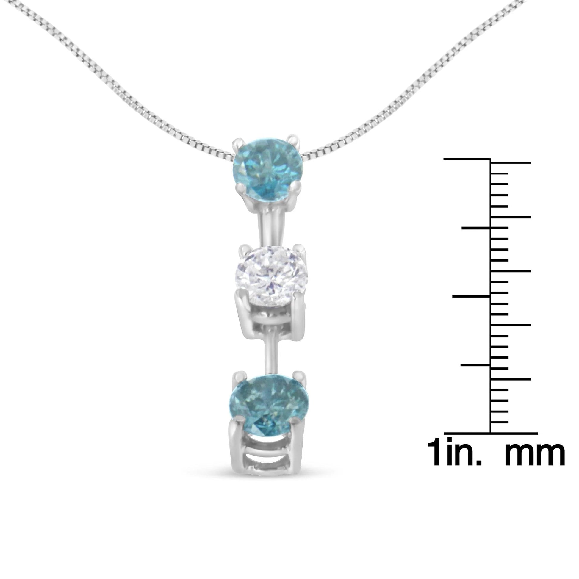 14K White Gold 1 1/3 cttw White and Blue Diamond Pendant Necklace - Inside The Bars