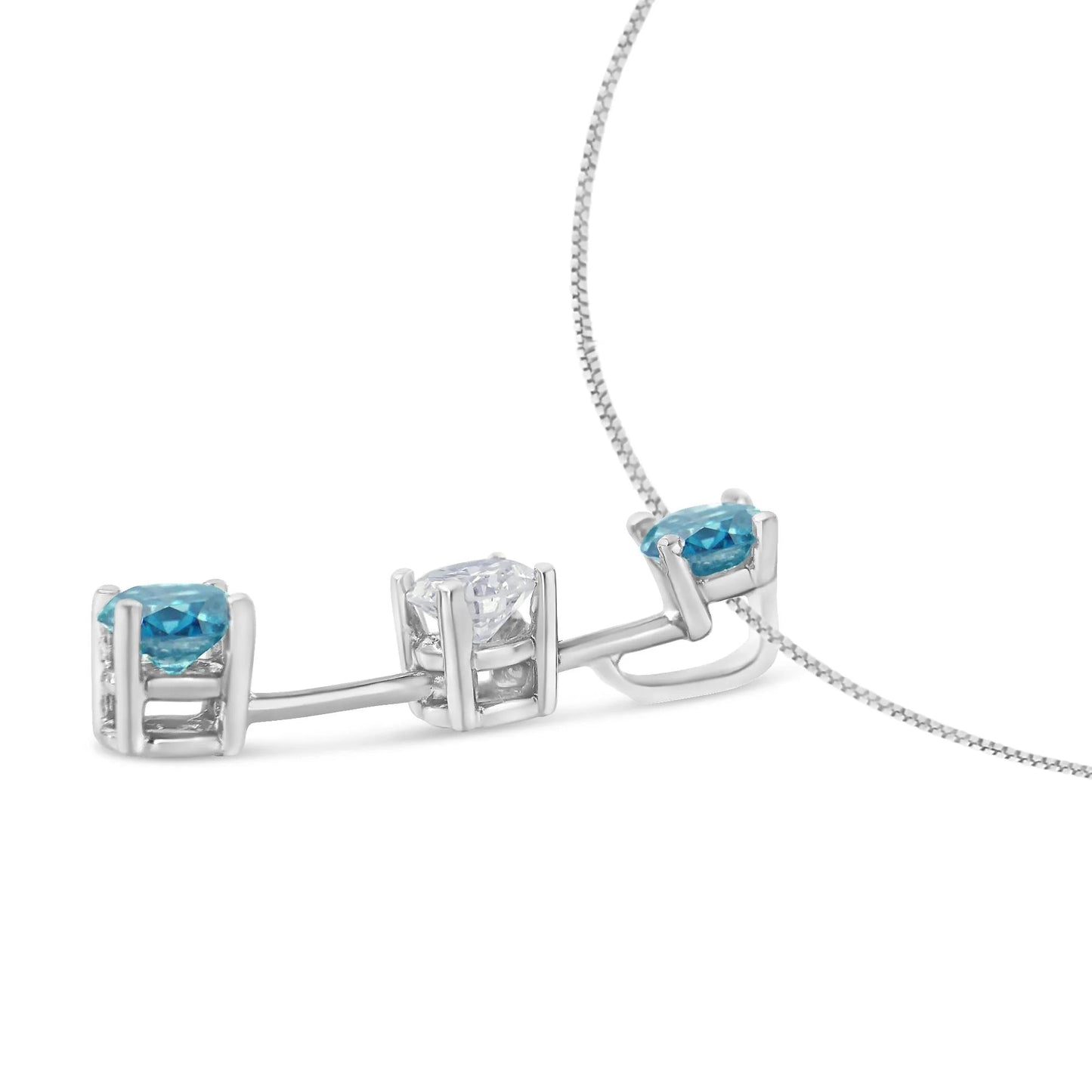 14K White Gold 1 1/3 cttw White and Blue Diamond Pendant Necklace - Inside The Bars