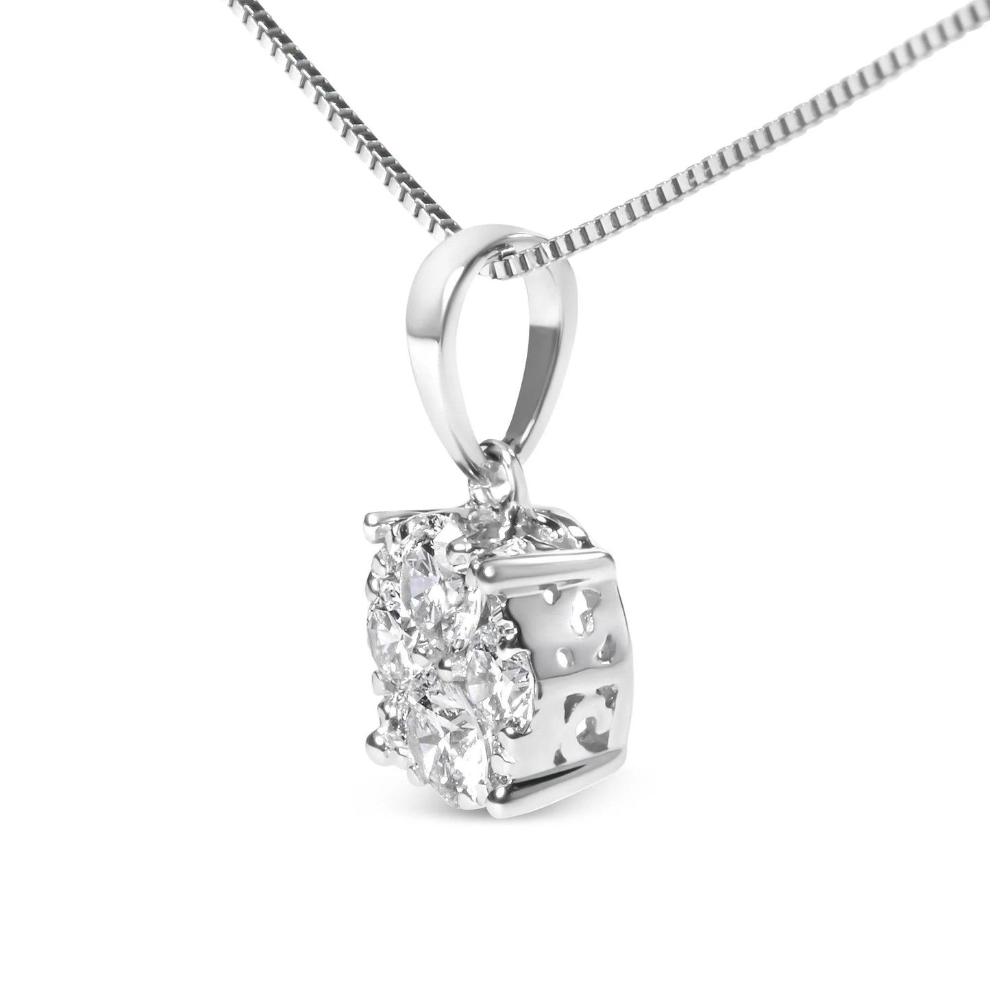 14k White Gold 1/2 Cttw Lab Grown Diamond Floral Cluster Pendant 18 Inch Necklace - Inside The Bars