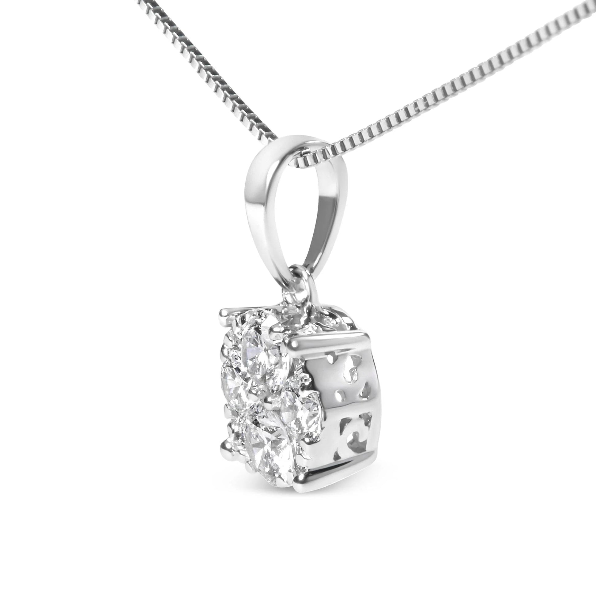 14k White Gold 1/2 Cttw Lab Grown Diamond Floral Cluster Pendant 18 Inch Necklace - Inside The Bars
