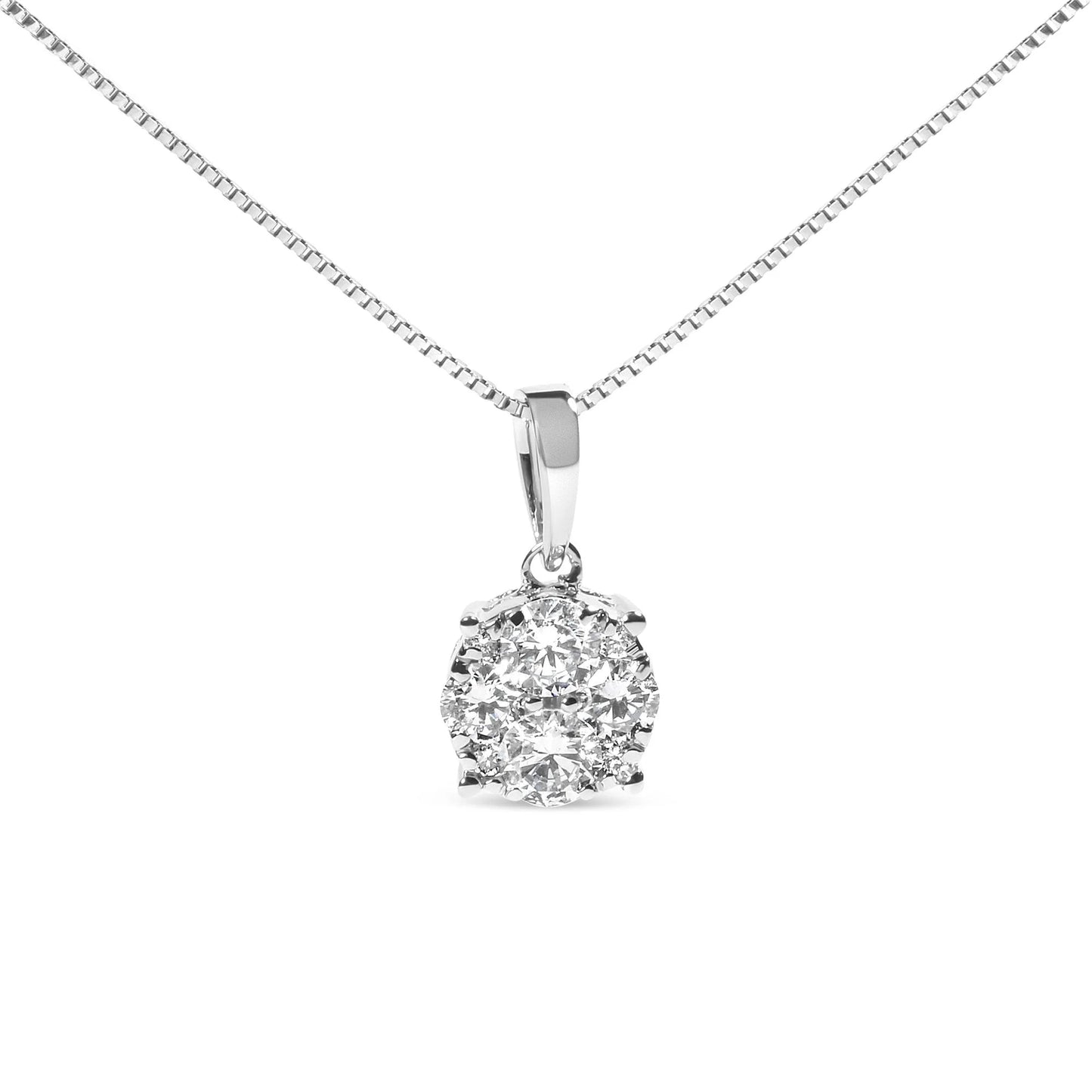 14k White Gold 1/2 Cttw Lab Grown Diamond Floral Cluster Pendant 18 Inch Necklace - Inside The Bars