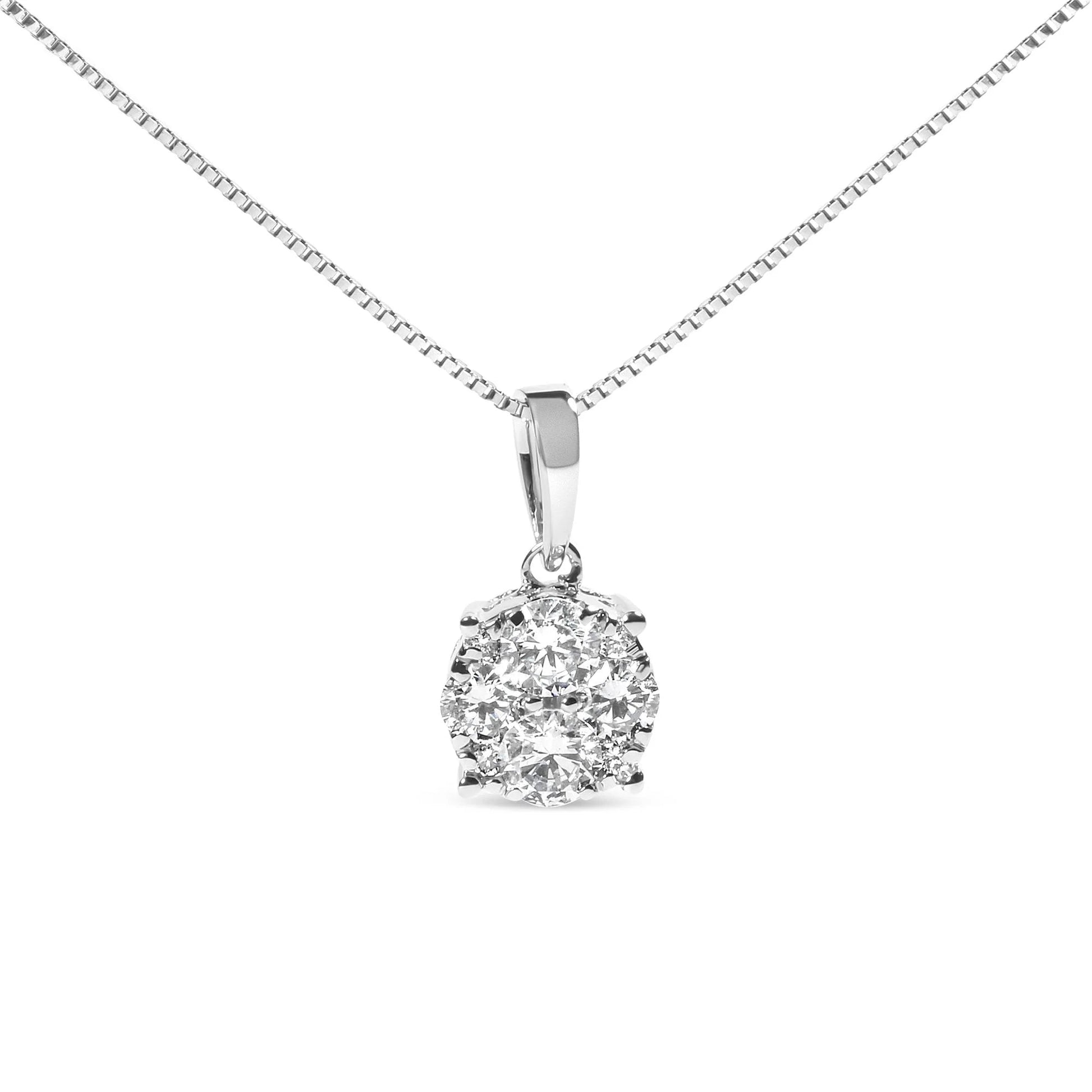 14k White Gold 1/2 Cttw Lab Grown Diamond Floral Cluster Pendant 18 Inch Necklace - Inside The Bars