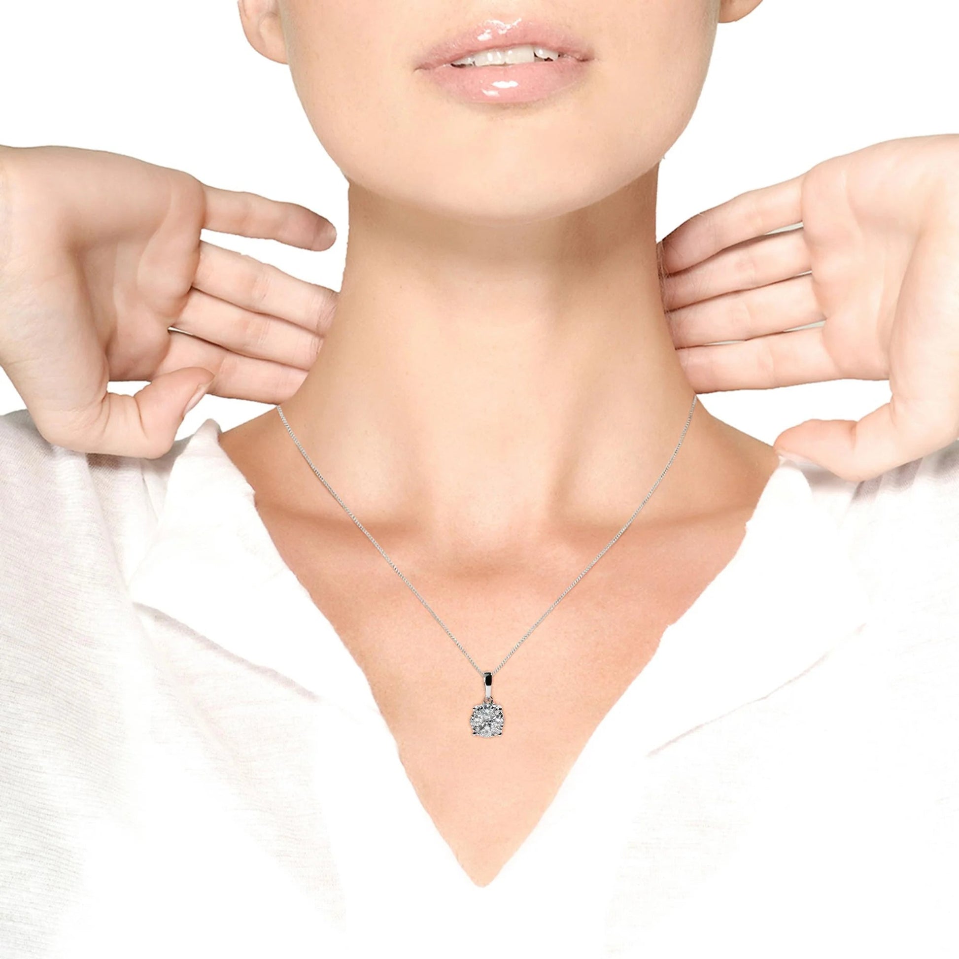 14k White Gold 1/2 Cttw Lab Grown Diamond Floral Cluster Pendant 18 Inch Necklace - Inside The Bars