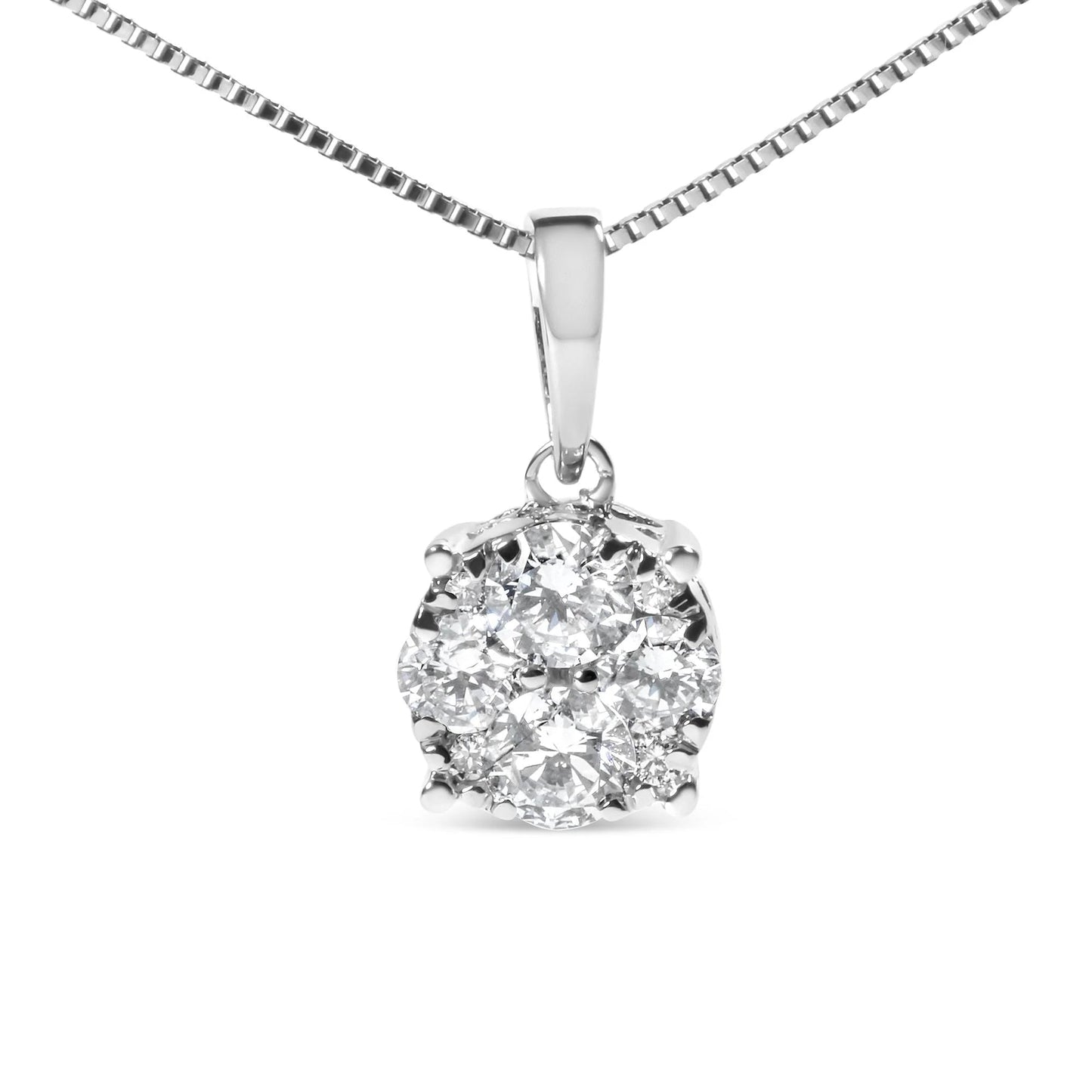 14k White Gold 1/2 Cttw Lab Grown Diamond Floral Cluster Pendant 18 Inch Necklace - Inside The Bars