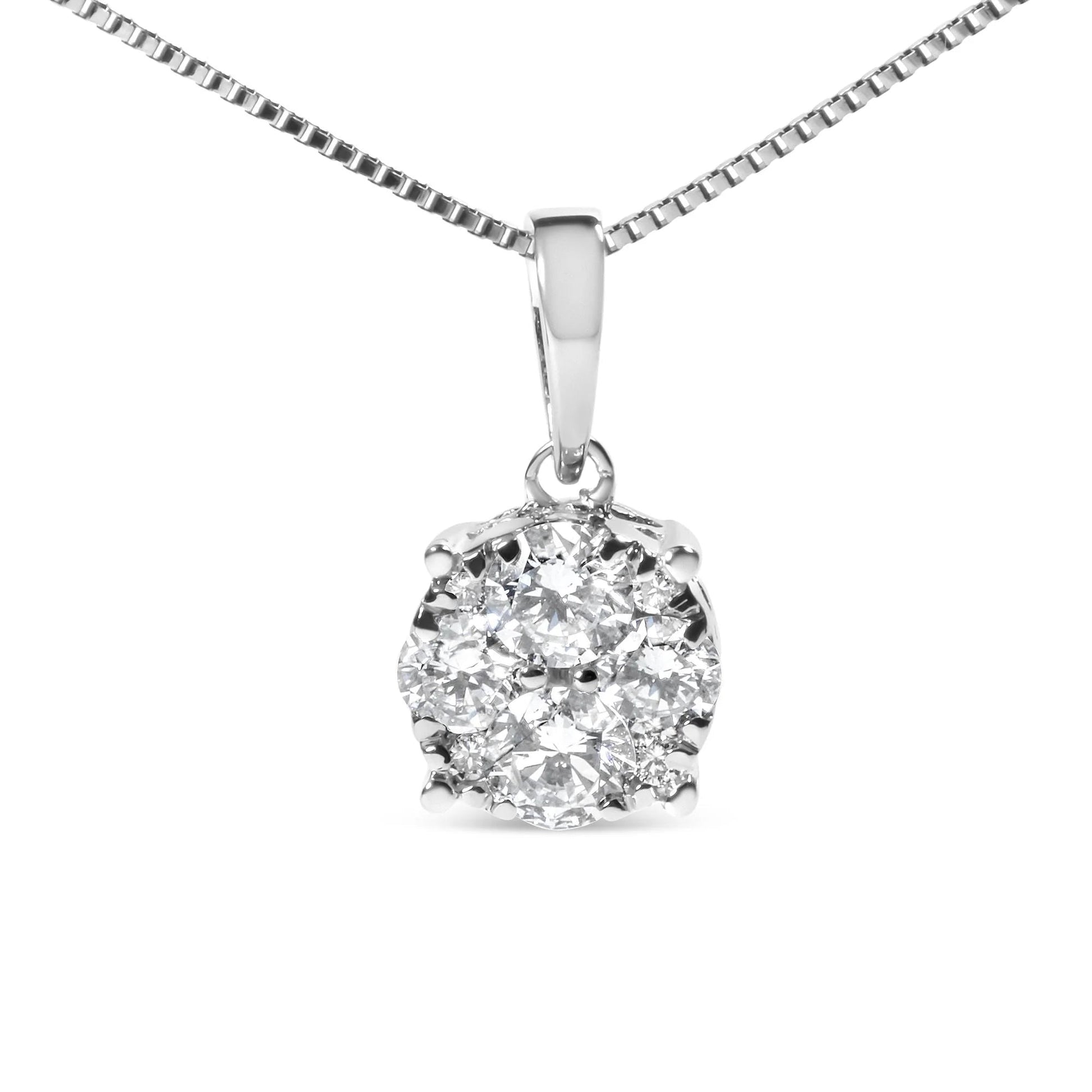 14k White Gold 1/2 Cttw Lab Grown Diamond Floral Cluster Pendant 18 Inch Necklace - Inside The Bars