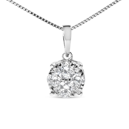 14k White Gold 1/2 Cttw Lab Grown Diamond Floral Cluster Pendant 18 Inch Necklace - Inside The Bars