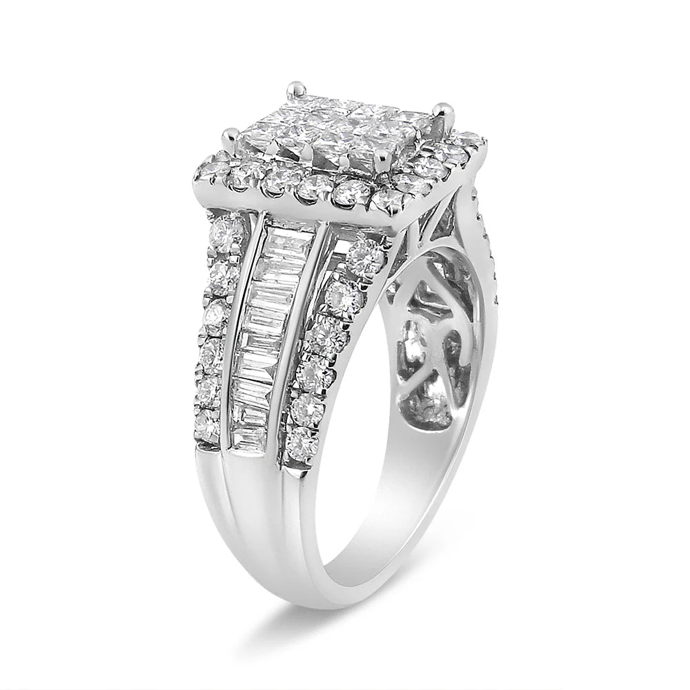 14K White Gold 2.00 Cttw Composite Halo Diamond Ring - Inside The Bars