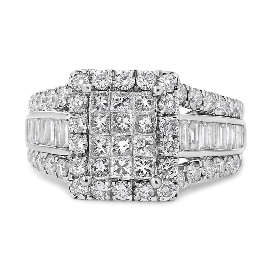 14K White Gold 2.00 Cttw Composite Halo Diamond Ring - Inside The Bars
