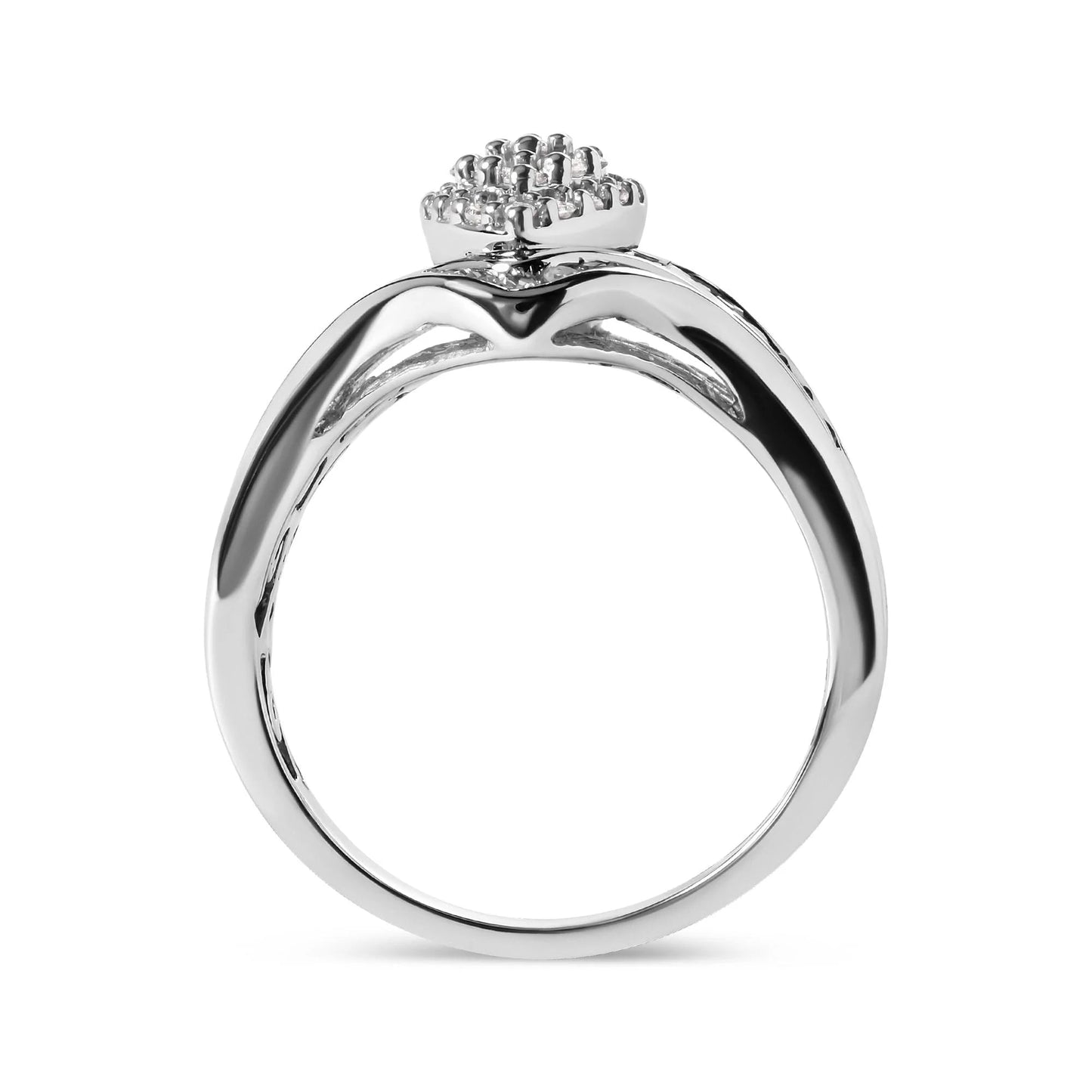14K White Gold 3/4 Cttw Round and Baguette Cut Diamond Cluster Ring - Inside The Bars
