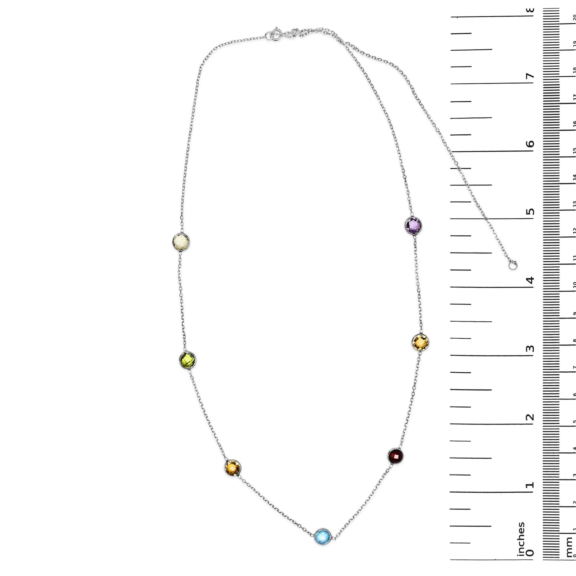 14K White Gold Bezel Set Mixed Gemstone 7 Station Necklace - Inside The Bars