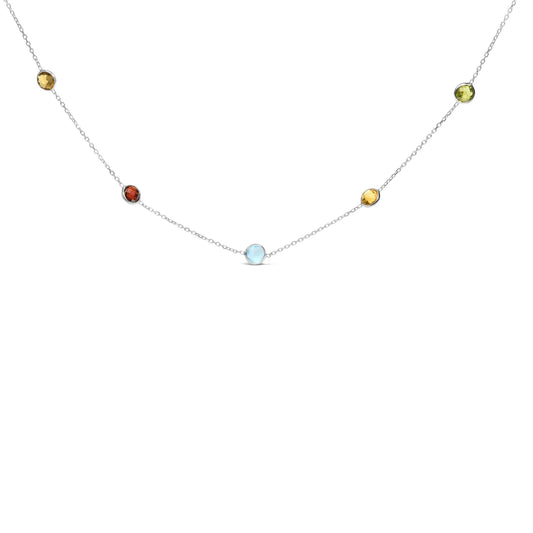 14K White Gold Bezel Set Mixed Gemstone 7 Station Necklace - Inside The Bars