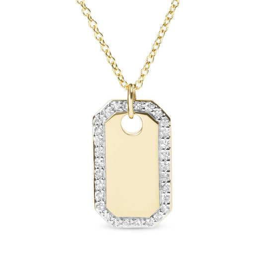 14K Yellow Gold 1/4 Cttw Diamond Halo Octagonal Dog Tag Pendant Necklace - Inside The Bars