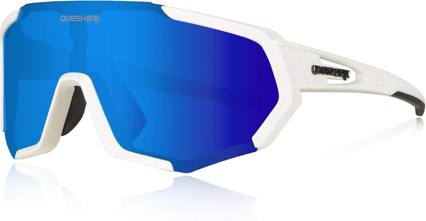 Queshark Polarized Sports Sunglasses for Men and Women, Featuring 1 Polarized and 2 HD Lenses for Cycling and Running