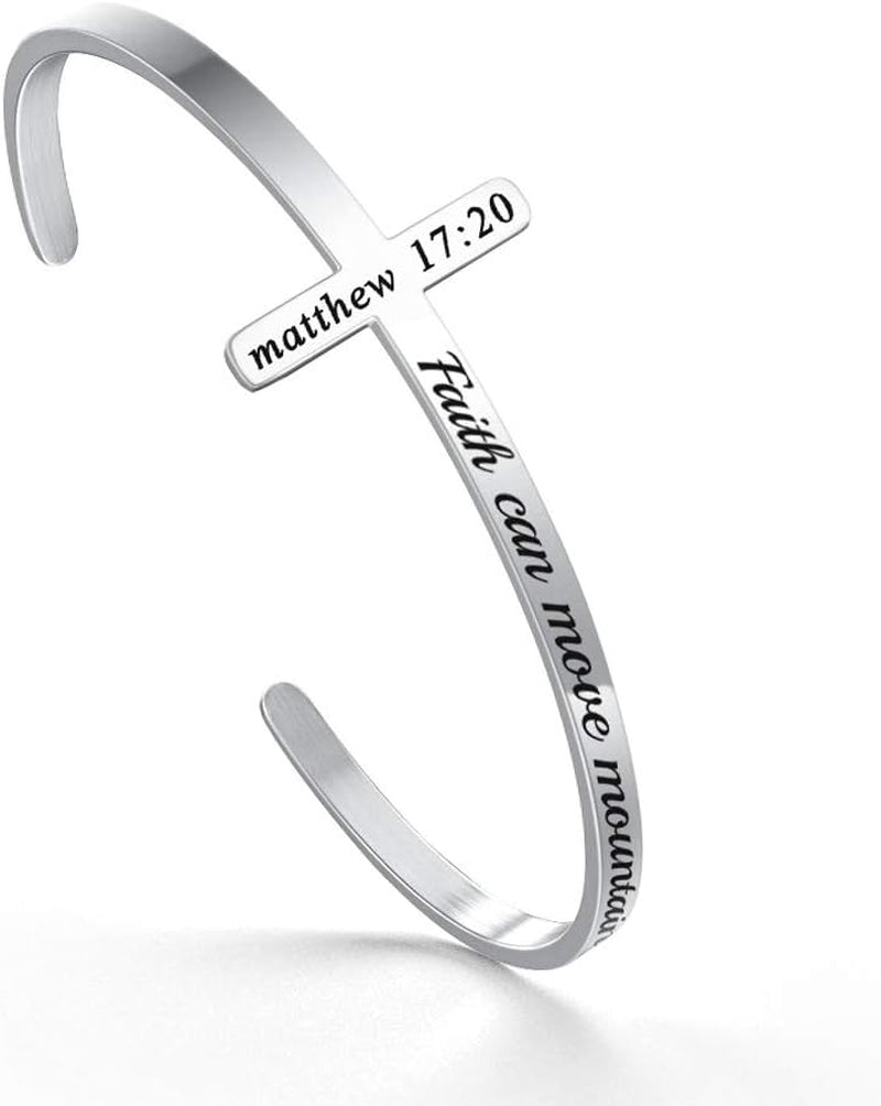 M MOOHAM Engraved Christian Cross Bracelet for Women - Religious Cuff Bangle with Bible Verse - Ideal Gift for Confirmation and Baptism