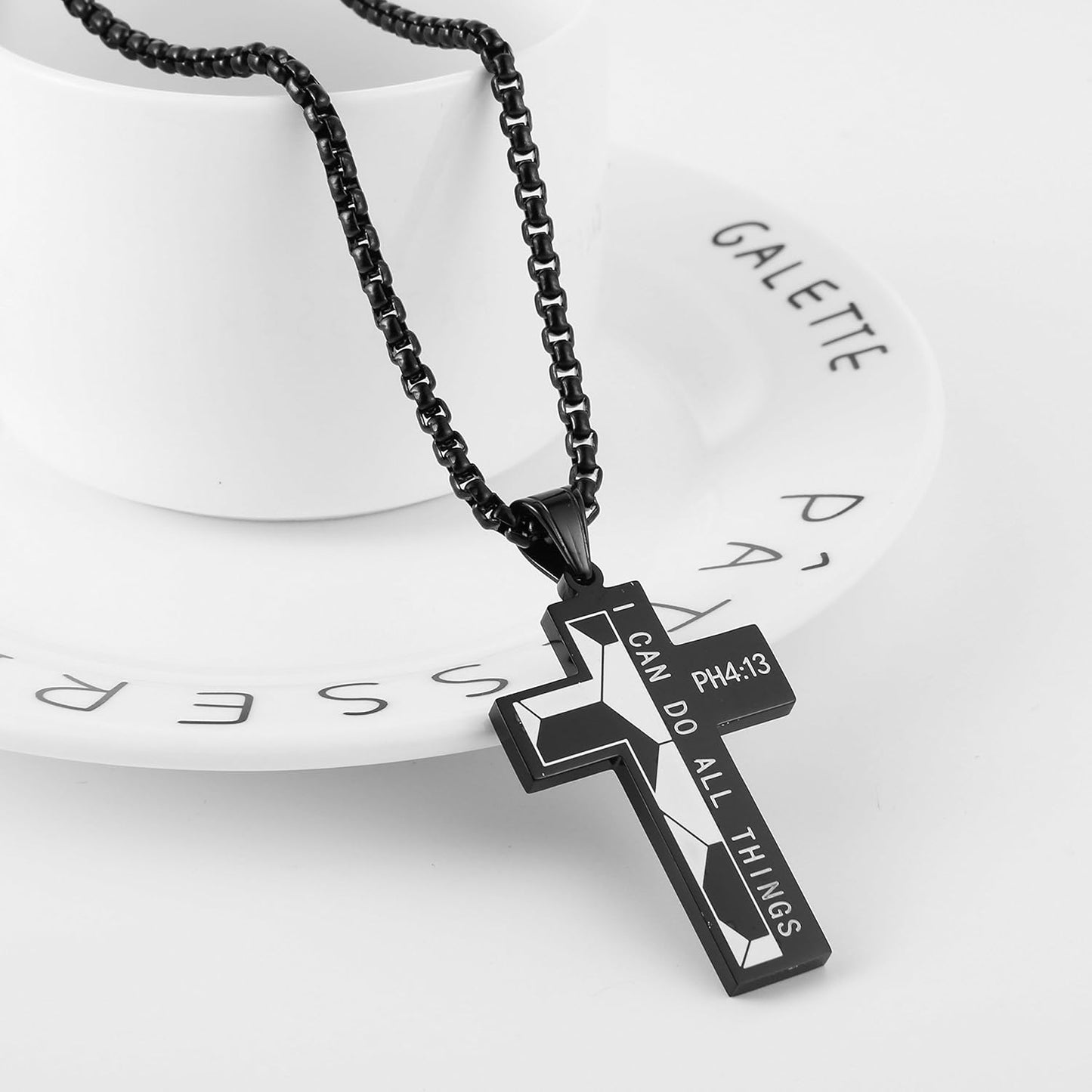 HZMAN Stainless Steel Soccer Cross Necklace for Men - Philippians 4:13 "I Can Do All Things