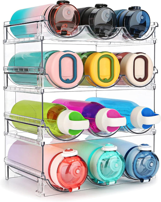 Water Bottle Organizer Set - 4 Pack Plastic Storage Racks for Cabinet, Fridge, and Desktop