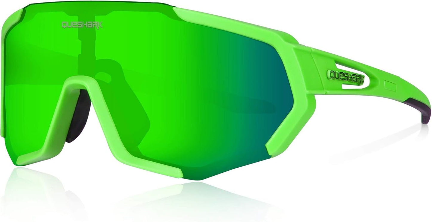 Queshark Polarized Sports Sunglasses for Men and Women, Featuring 1 Polarized and 2 HD Lenses for Cycling and Running