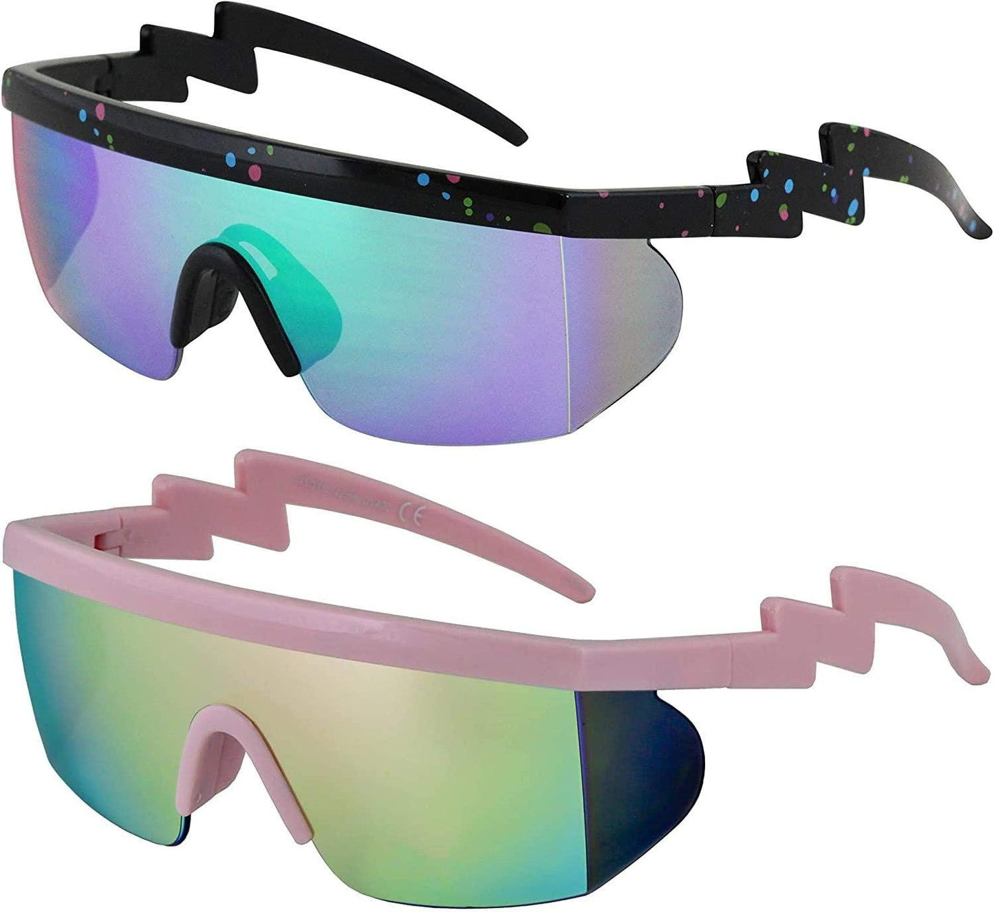 FLAWLESS EYEWEAR Semi-Rimless Retro Zigzag Sunglasses with Rainbow Mirrored Lenses