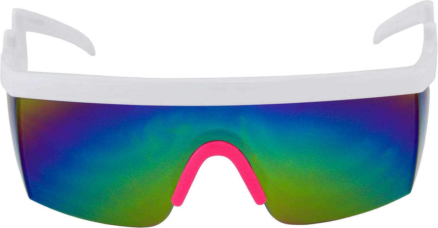 FLAWLESS EYEWEAR Semi-Rimless Retro Zigzag Sunglasses with Rainbow Mirrored Lenses
