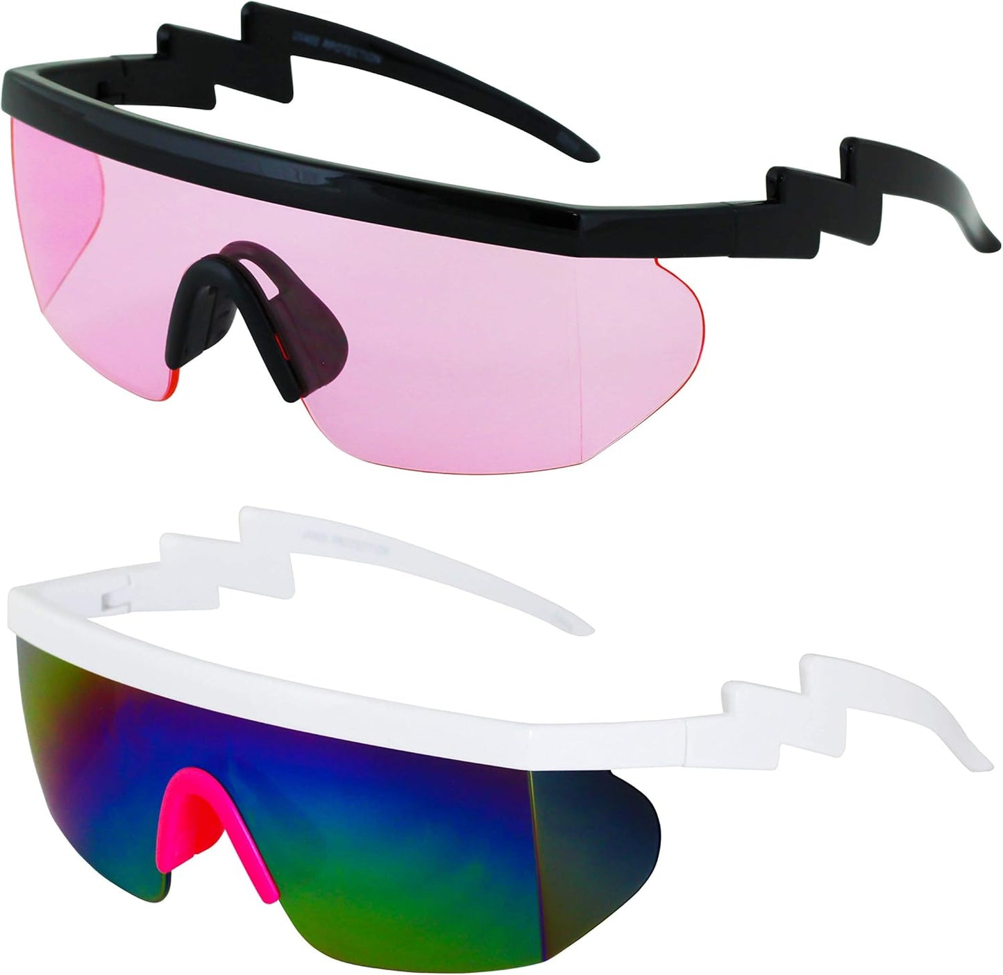 FLAWLESS EYEWEAR Semi-Rimless Retro Zigzag Sunglasses with Rainbow Mirrored Lenses