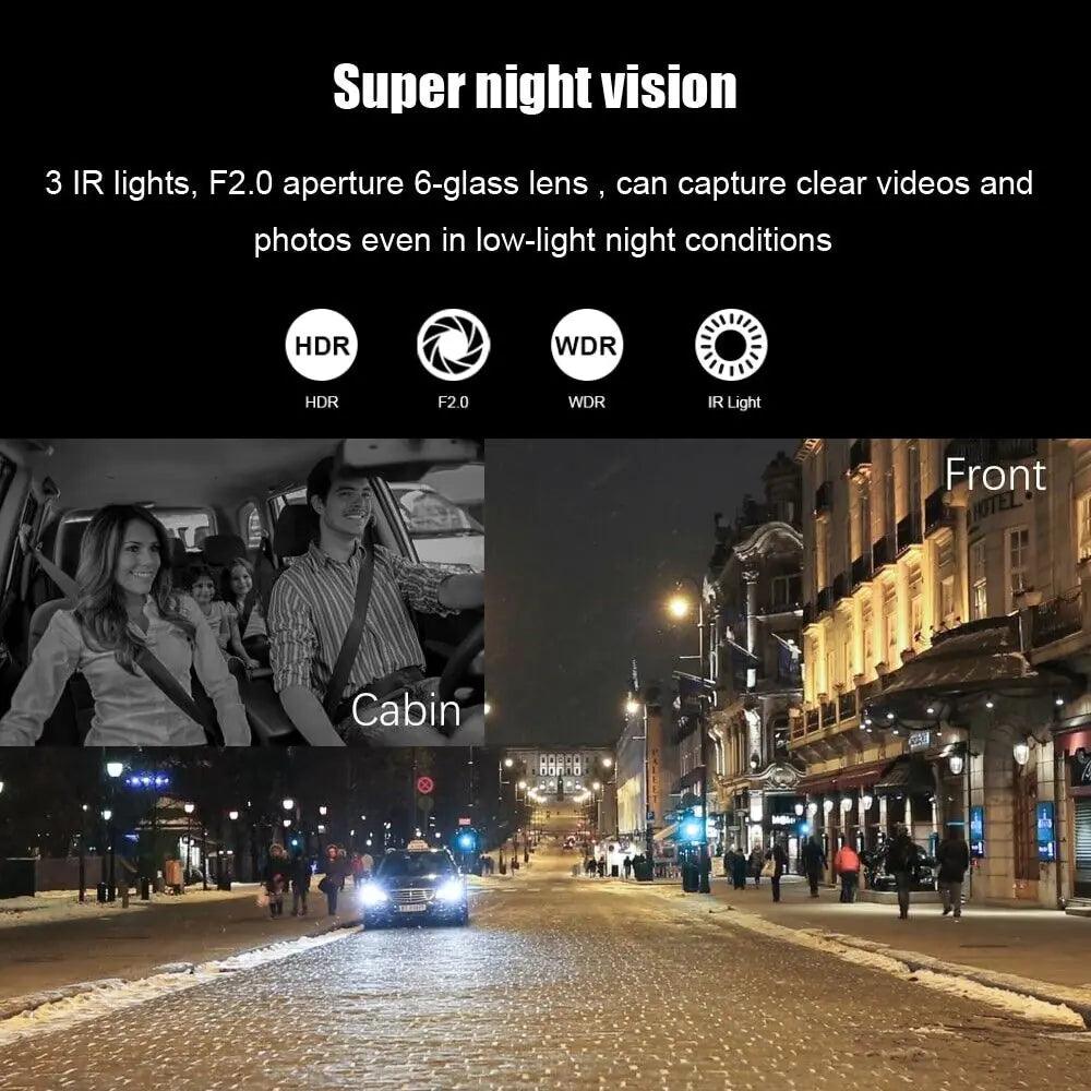 2HC FHD Dash Cam 1080P Dual Lens Car DVR Dash Cam G - Sensor - Inside The Bars