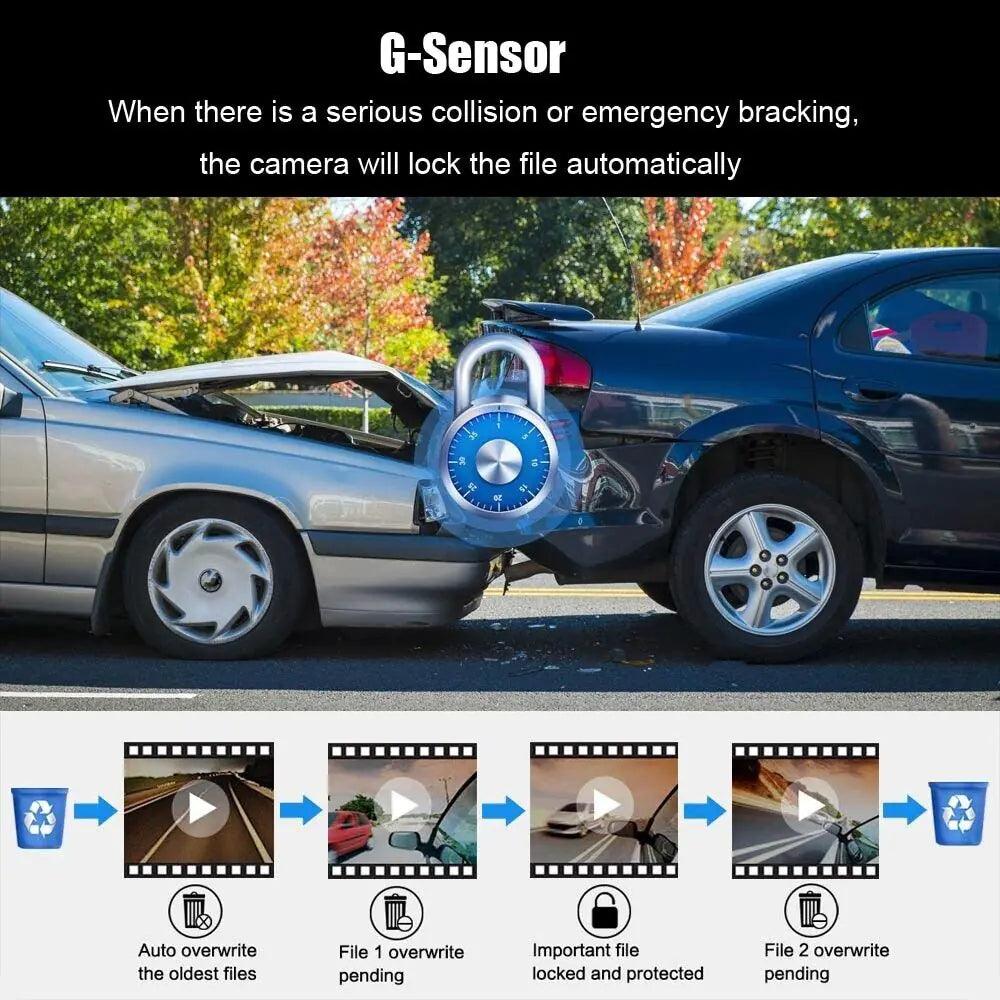 2HC FHD Dash Cam 1080P Dual Lens Car DVR Dash Cam G - Sensor - Inside The Bars