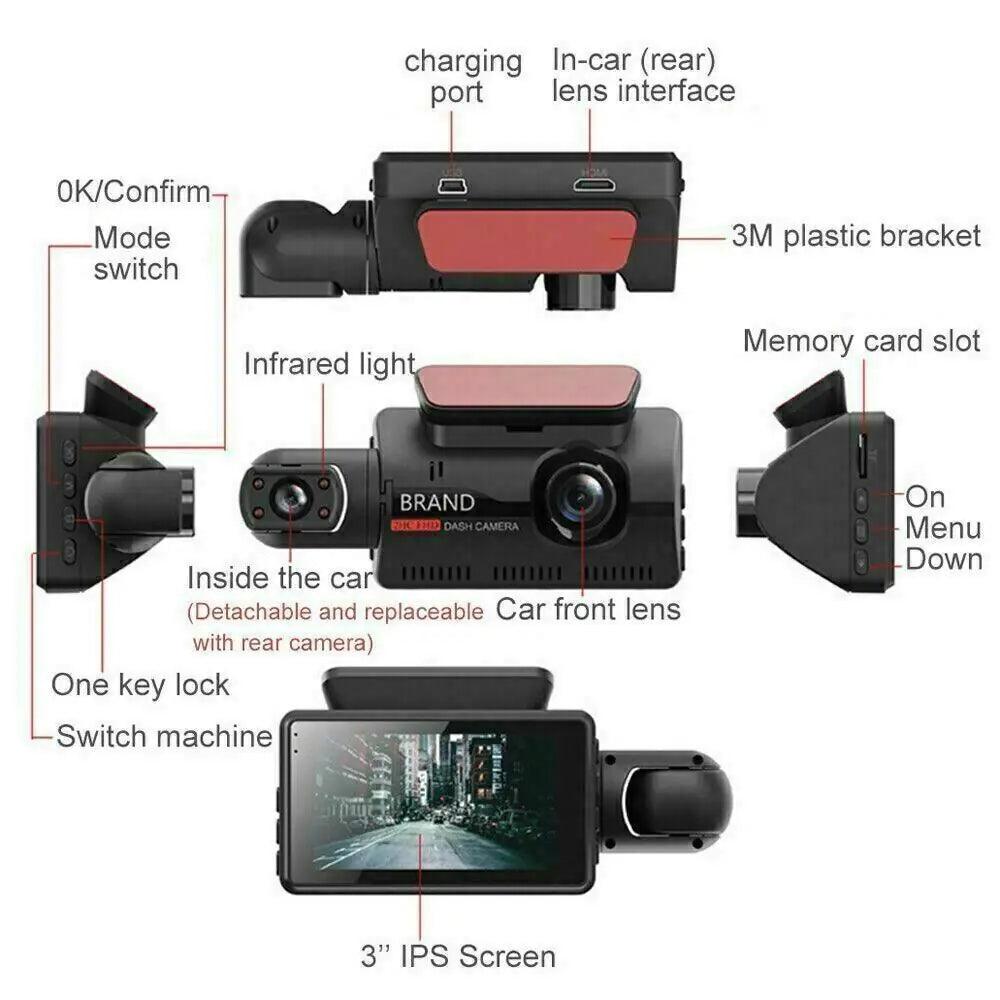 2HC FHD Dash Cam 1080P Dual Lens Car DVR Dash Cam G - Sensor - Inside The Bars