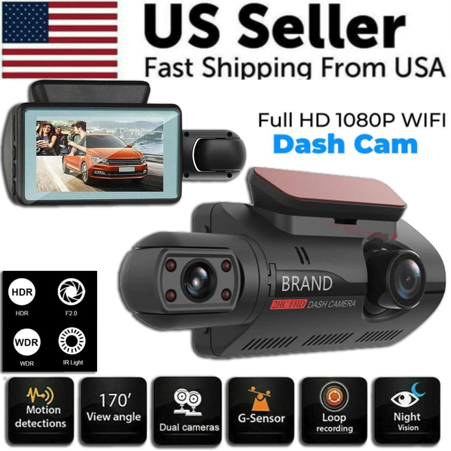 2HC FHD Dash Cam 1080P Dual Lens Car DVR Dash Cam G - Sensor - Inside The Bars