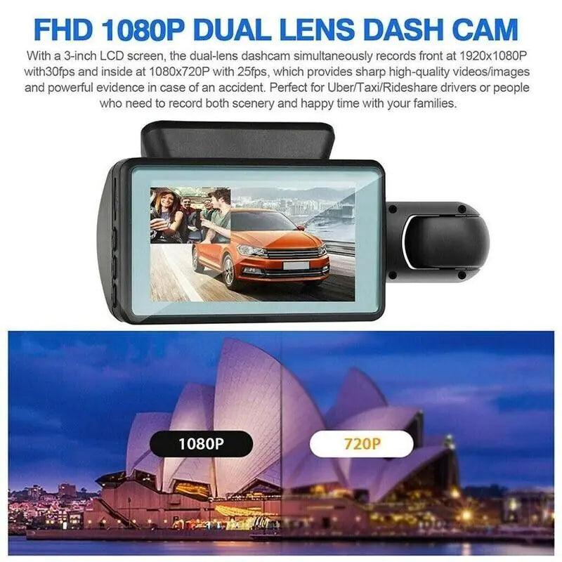 2HC FHD Dash Cam 1080P Dual Lens Car DVR Dash Cam G - Sensor - Inside The Bars