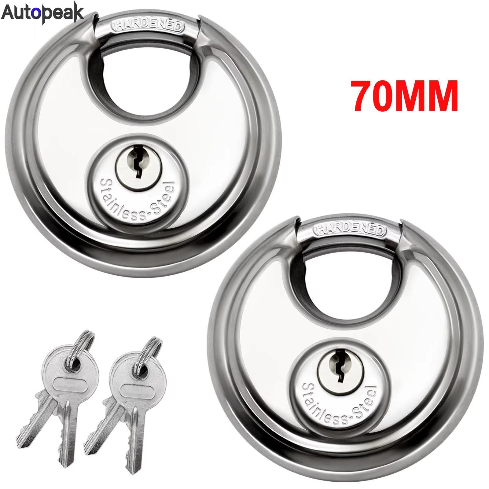 2Pcs 70Mm Disc Stainless Steel Padlock 4Keys Anti - Theft Security - Inside The Bars