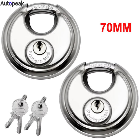 2Pcs 70Mm Disc Stainless Steel Padlock 4Keys Anti - Theft Security - Inside The Bars
