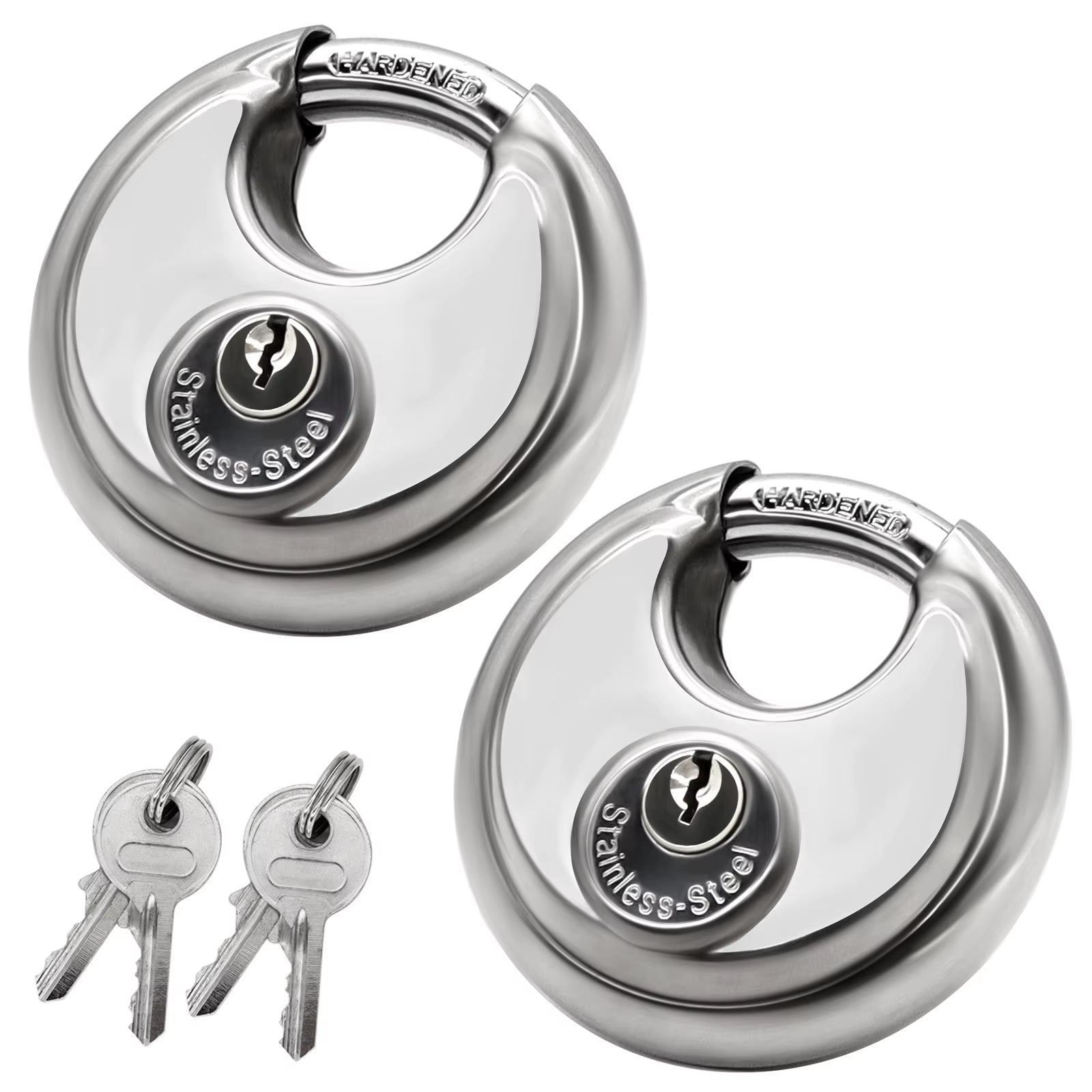 2Pcs 70Mm Disc Stainless Steel Padlock 4Keys Anti - Theft Security - Inside The Bars