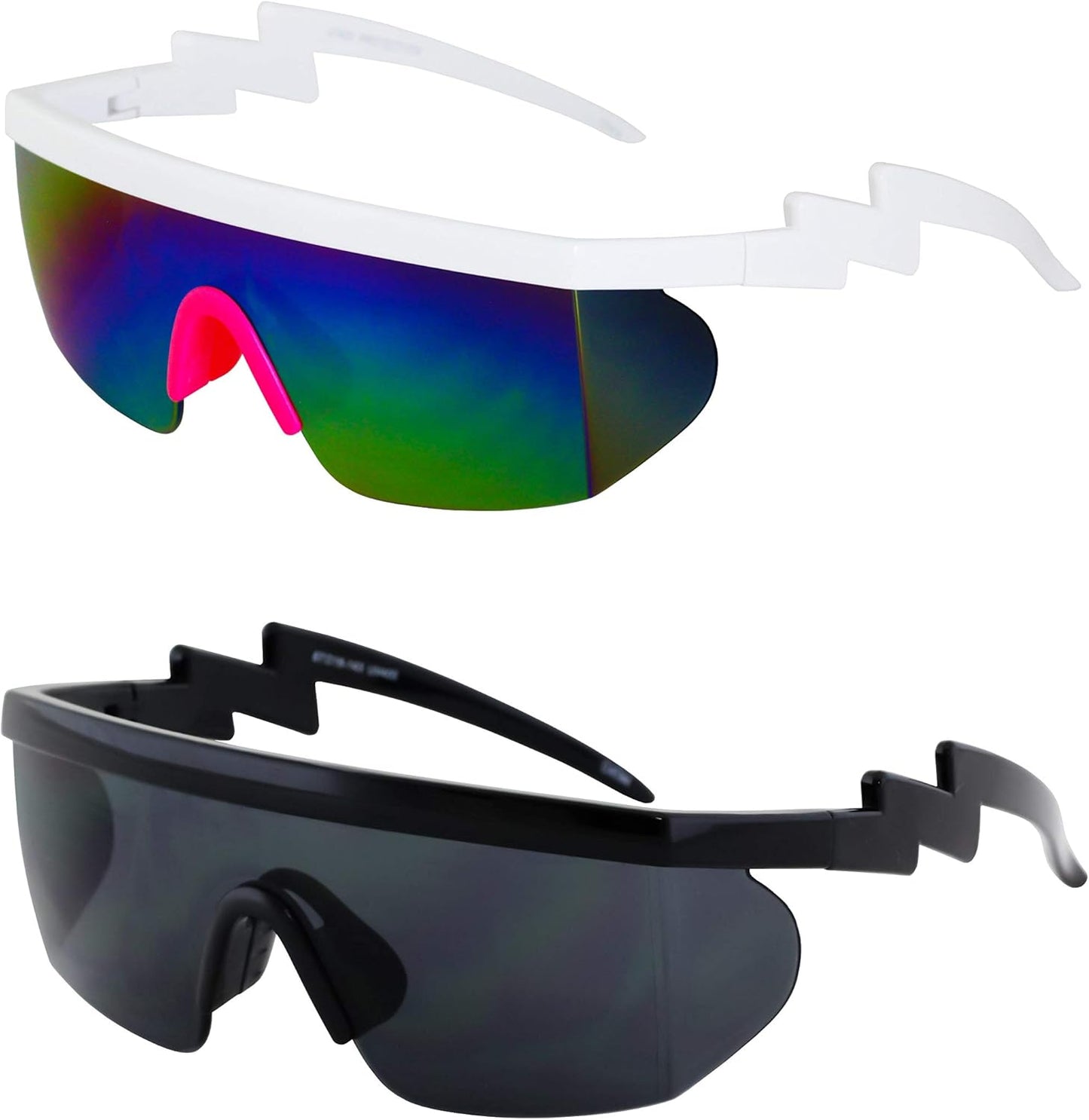 FLAWLESS EYEWEAR Semi-Rimless Retro Zigzag Sunglasses with Rainbow Mirrored Lenses