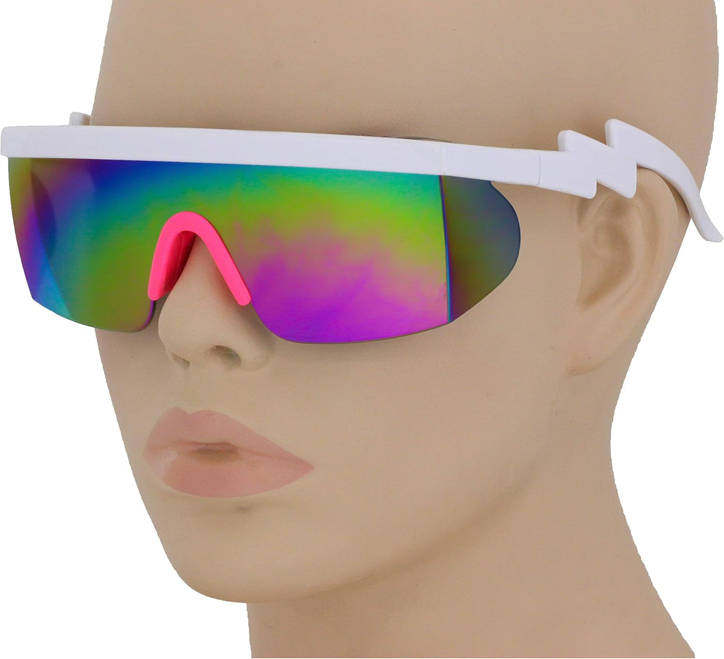 FLAWLESS EYEWEAR Semi-Rimless Retro Zigzag Sunglasses with Rainbow Mirrored Lenses