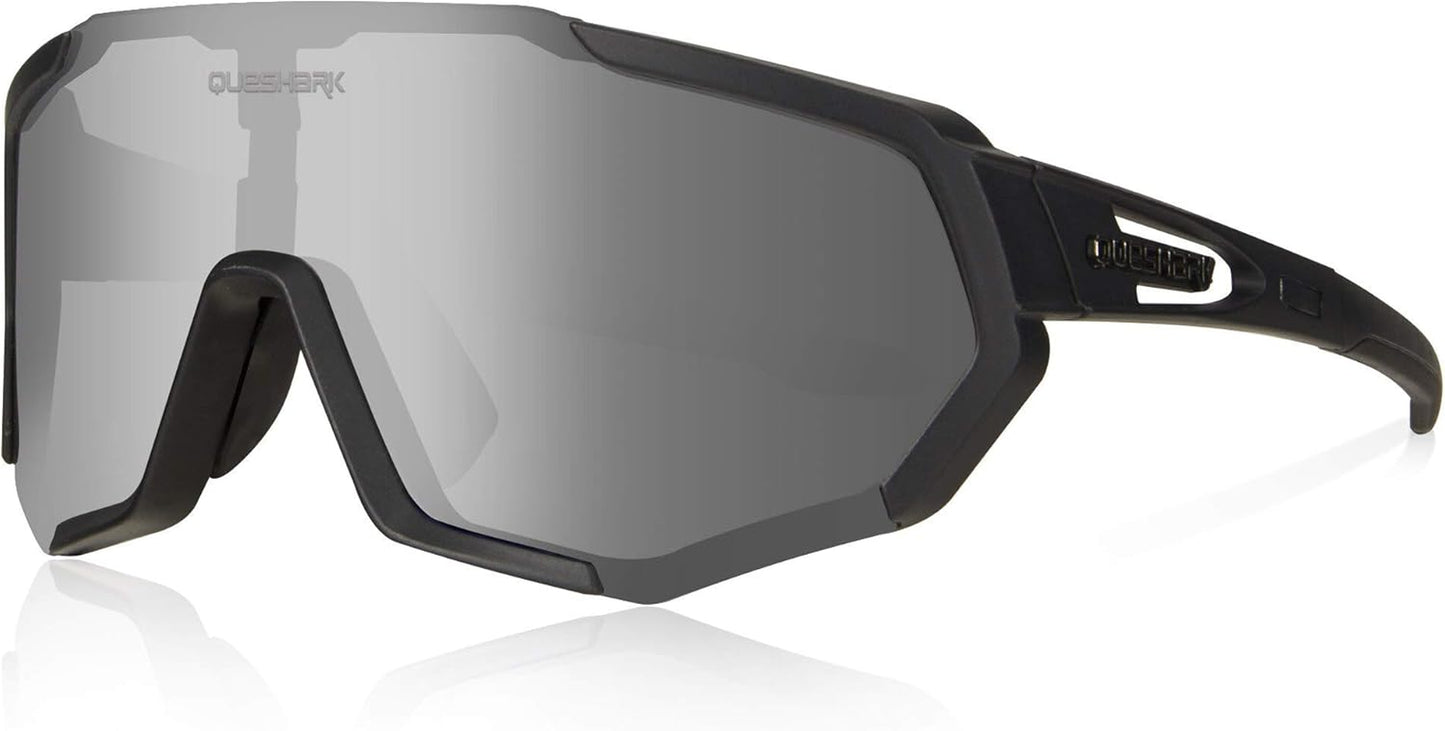 Queshark Polarized Sports Sunglasses for Men and Women, Featuring 1 Polarized and 2 HD Lenses for Cycling and Running