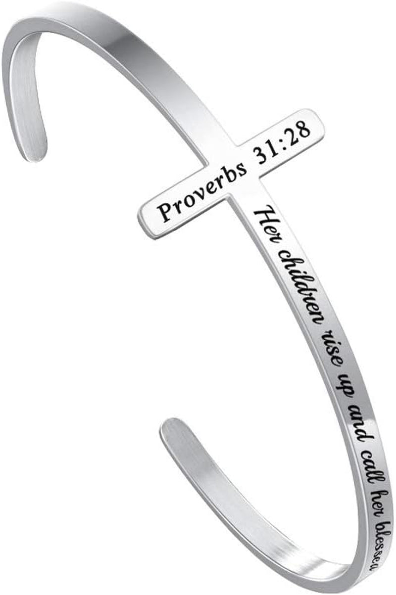 M MOOHAM Engraved Christian Cross Bracelet for Women - Religious Cuff Bangle with Bible Verse - Ideal Gift for Confirmation and Baptism