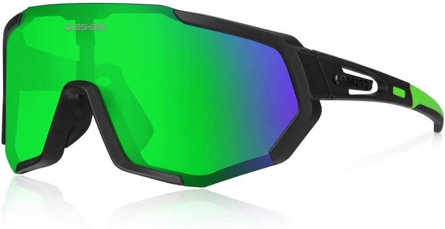 Queshark Polarized Sports Sunglasses for Men and Women, Featuring 1 Polarized and 2 HD Lenses for Cycling and Running