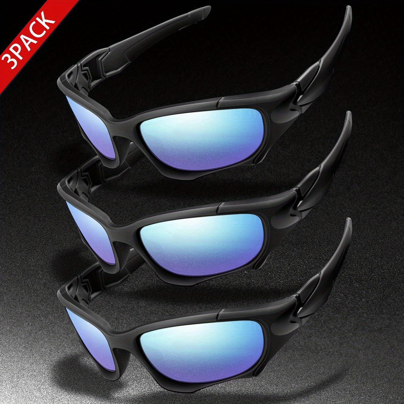 3pairs Premium Fantasy Cool Wrap Around Polarized Fashion Glasses Set, Camouflage Style, For Men Women Outdoor Sports Cycling Running Fishing Hiking Golf Supplies Photo Props - Inside The Bars