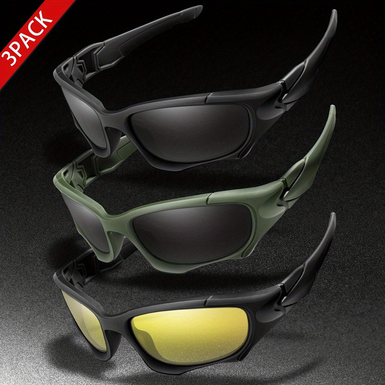 3pairs Premium Fantasy Cool Wrap Around Polarized Fashion Glasses Set, Camouflage Style, For Men Women Outdoor Sports Cycling Running Fishing Hiking Golf Supplies Photo Props - Inside The Bars