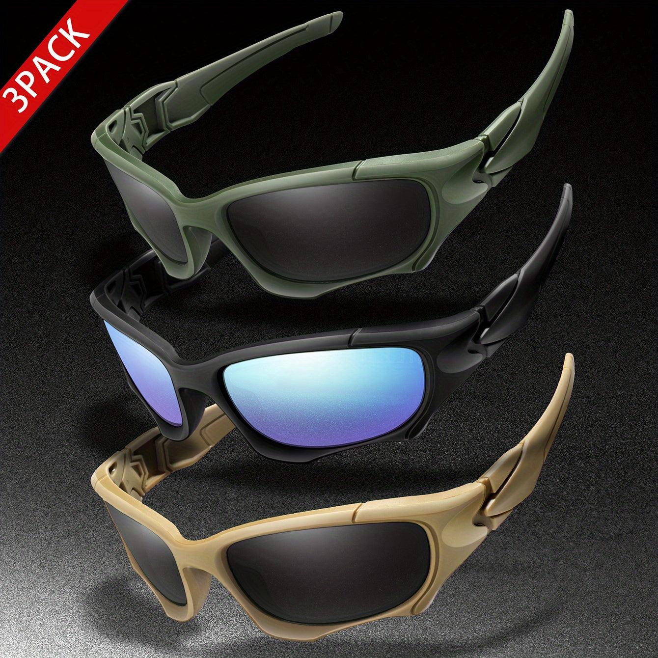 3pairs Premium Fantasy Cool Wrap Around Polarized Fashion Glasses Set, Camouflage Style, For Men Women Outdoor Sports Cycling Running Fishing Hiking Golf Supplies Photo Props - Inside The Bars