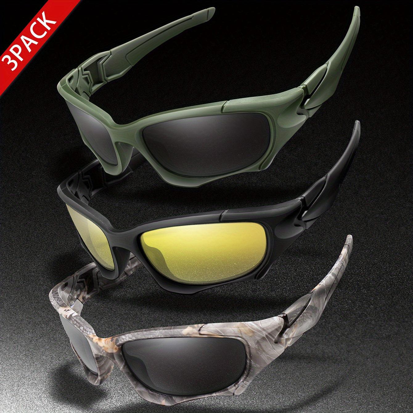 3pairs Premium Fantasy Cool Wrap Around Polarized Fashion Glasses Set, Camouflage Style, For Men Women Outdoor Sports Cycling Running Fishing Hiking Golf Supplies Photo Props - Inside The Bars