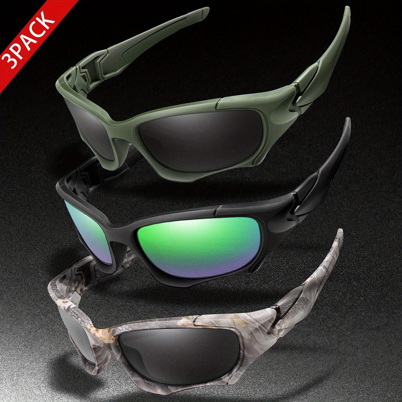3pairs Premium Fantasy Cool Wrap Around Polarized Fashion Glasses Set, Camouflage Style, For Men Women Outdoor Sports Cycling Running Fishing Hiking Golf Supplies Photo Props - Inside The Bars