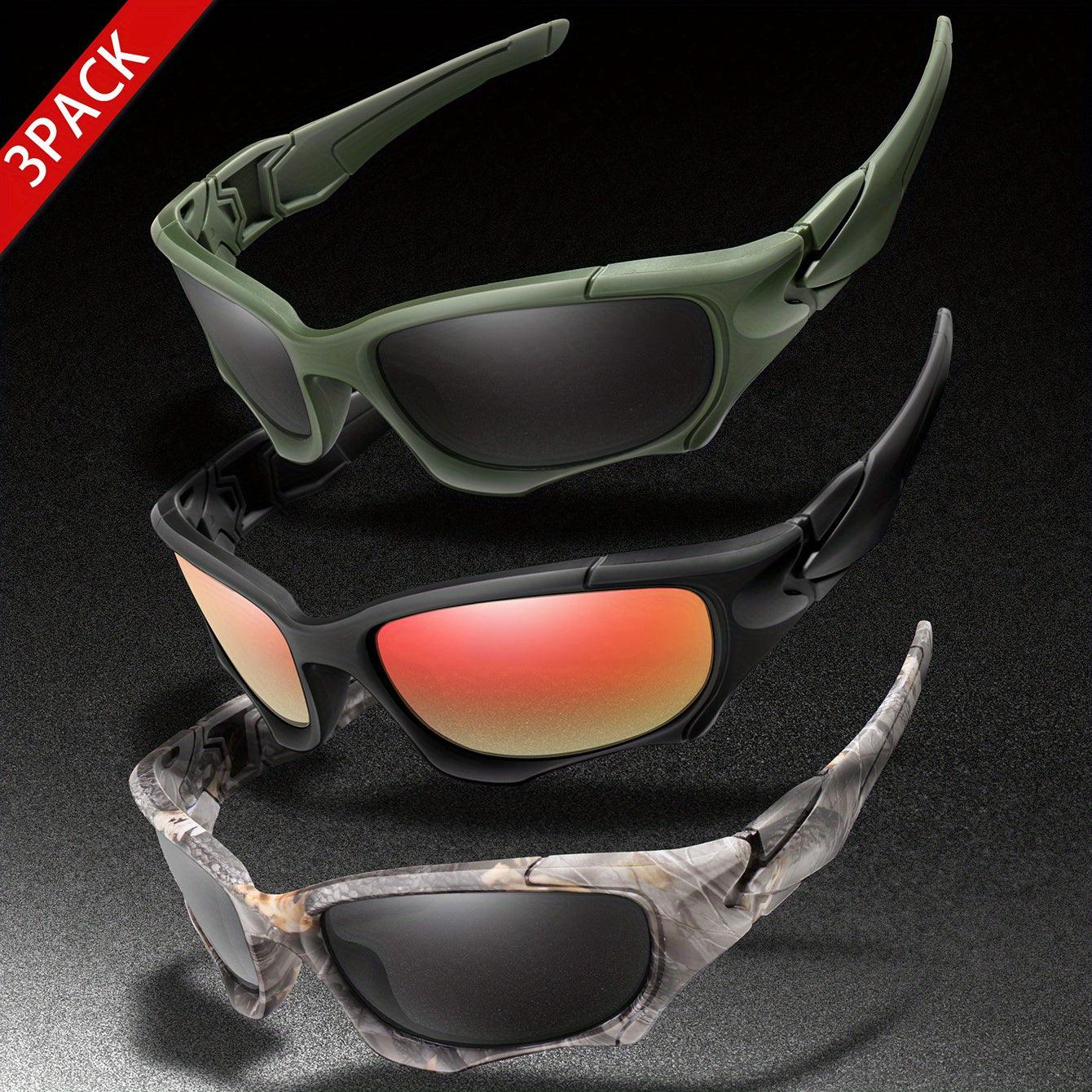 3pairs Premium Fantasy Cool Wrap Around Polarized Fashion Glasses Set, Camouflage Style, For Men Women Outdoor Sports Cycling Running Fishing Hiking Golf Supplies Photo Props - Inside The Bars