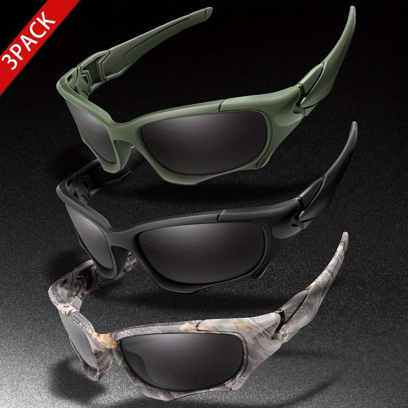 3pairs Premium Fantasy Cool Wrap Around Polarized Fashion Glasses Set, Camouflage Style, For Men Women Outdoor Sports Cycling Running Fishing Hiking Golf Supplies Photo Props - Inside The Bars