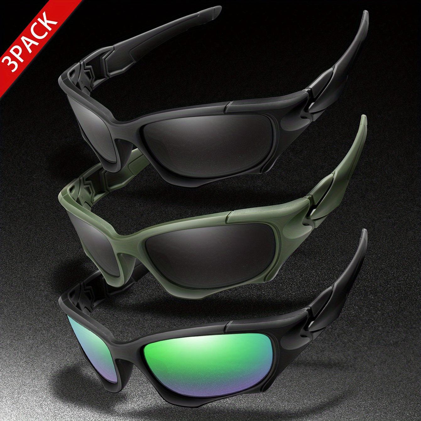 3pairs Premium Fantasy Cool Wrap Around Polarized Fashion Glasses Set, Camouflage Style, For Men Women Outdoor Sports Cycling Running Fishing Hiking Golf Supplies Photo Props - Inside The Bars