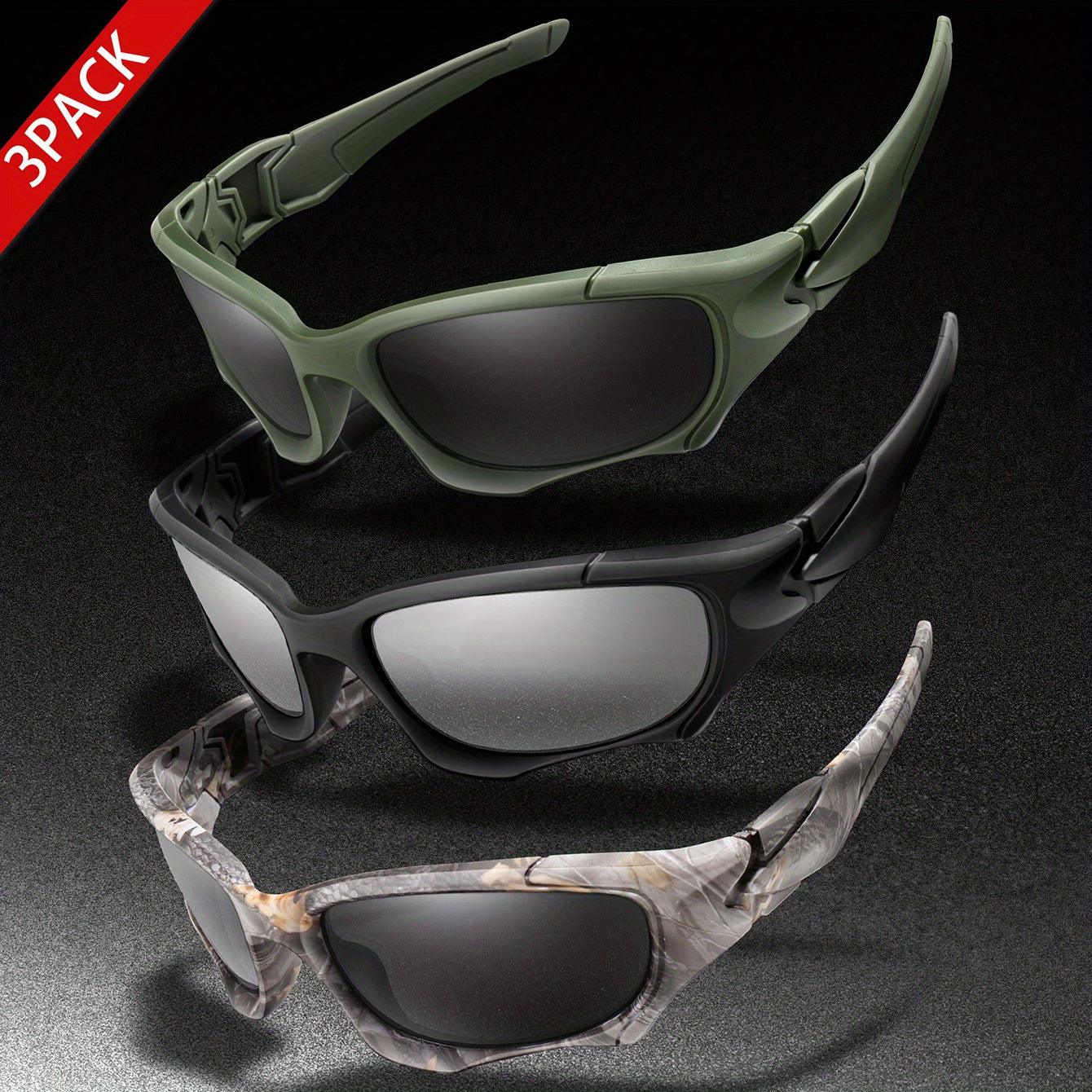 3pairs Premium Fantasy Cool Wrap Around Polarized Fashion Glasses Set, Camouflage Style, For Men Women Outdoor Sports Cycling Running Fishing Hiking Golf Supplies Photo Props - Inside The Bars