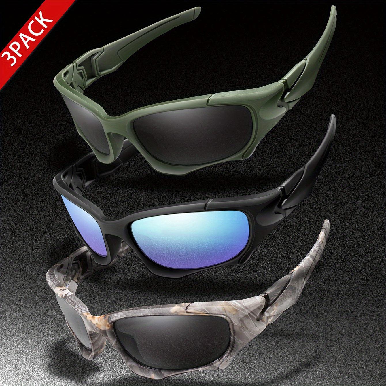 3pairs Premium Fantasy Cool Wrap Around Polarized Fashion Glasses Set, Camouflage Style, For Men Women Outdoor Sports Cycling Running Fishing Hiking Golf Supplies Photo Props - Inside The Bars