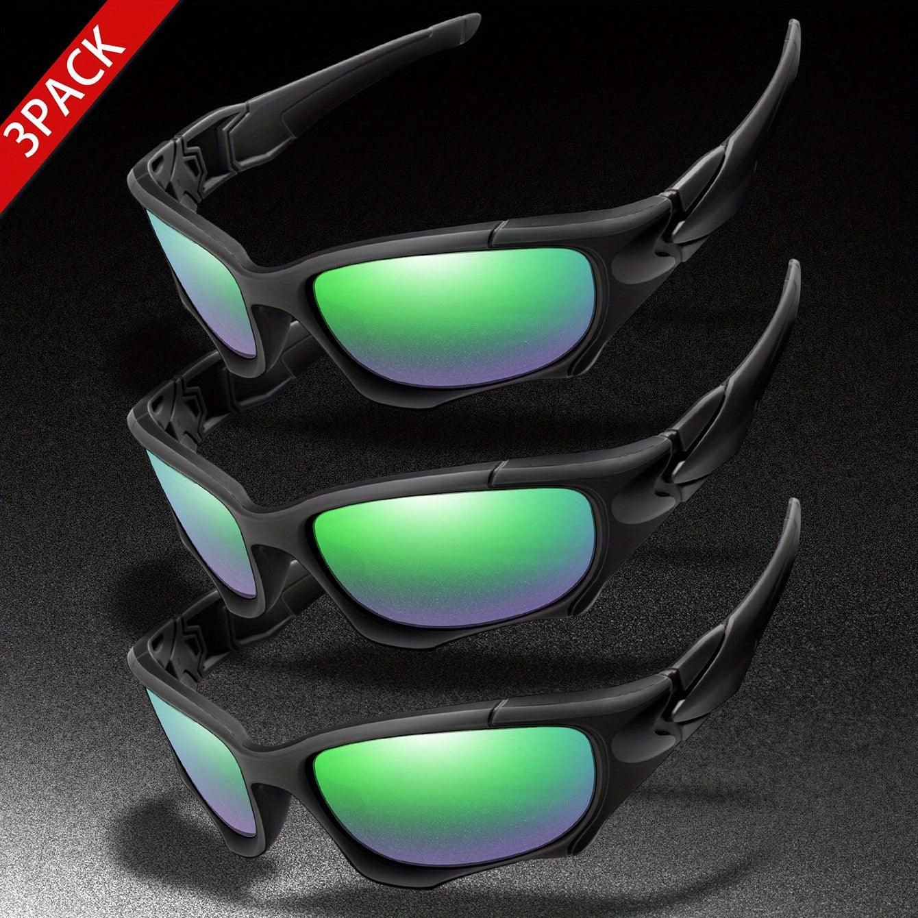 3pairs Premium Fantasy Cool Wrap Around Polarized Fashion Glasses Set, Camouflage Style, For Men Women Outdoor Sports Cycling Running Fishing Hiking Golf Supplies Photo Props - Inside The Bars